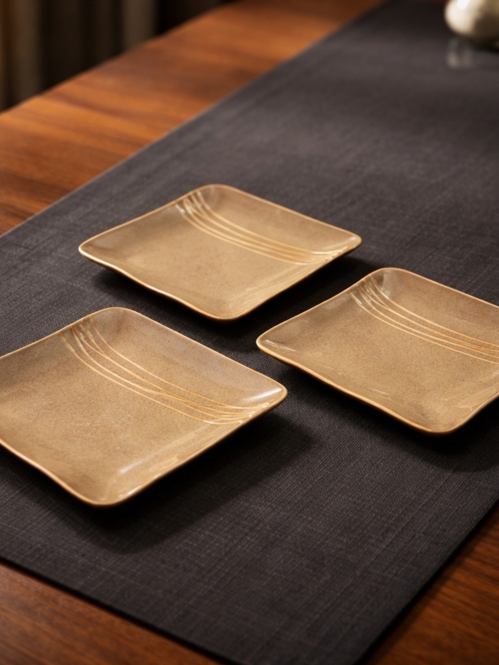 Brown Stoneware Square Appetizer Plates - Set of 3